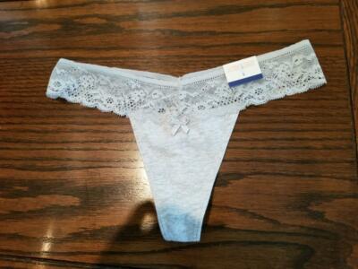 NWT JASMINE & GINGER COTTON SPANDEX THONG PANTIES LACE WAIST 82200