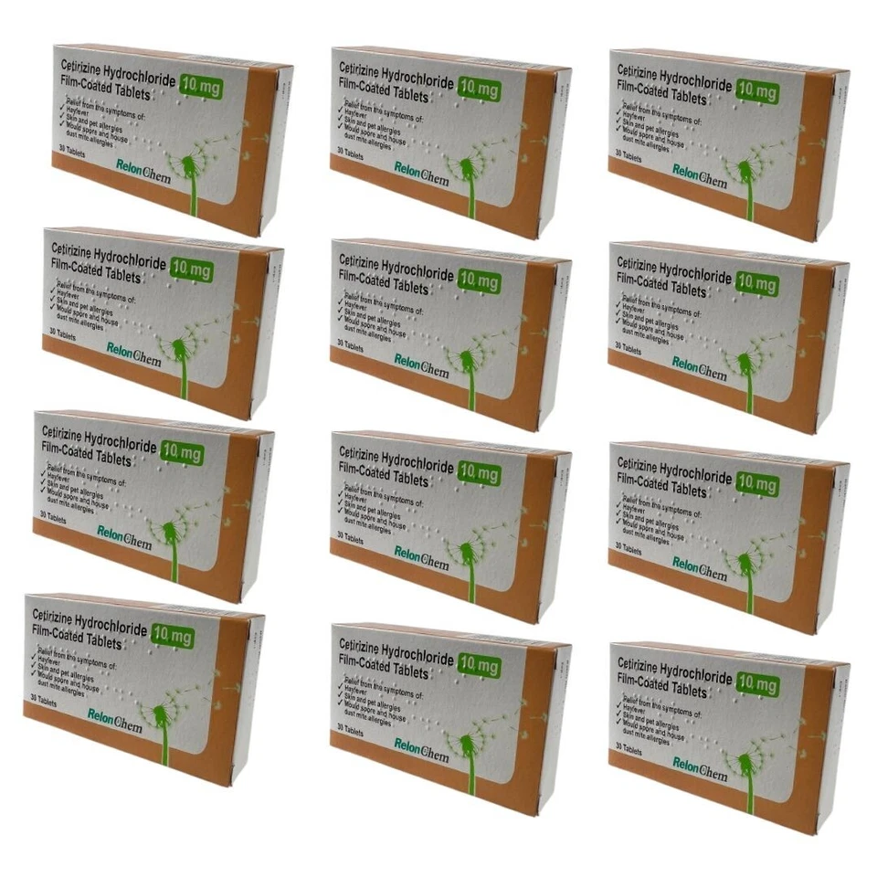 Cetirizine Hydrochloride 10mg - 30 x 12 Packs Hayfever Relief - RelonChem