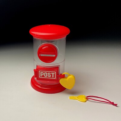 Clear Acrylic Japan Post RED Mailbox Pillar Box Coin Piggy Bank Heart Key Lock