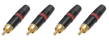 (4) Neutrik Rean NYS373-2 RCA Male Phono Plug Black w/ Gold Contacts - Red Ring