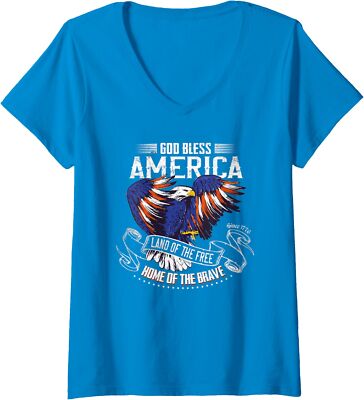 Bless America Land of the Free Because of the Brave Ladies' V-Neck Tshirt
