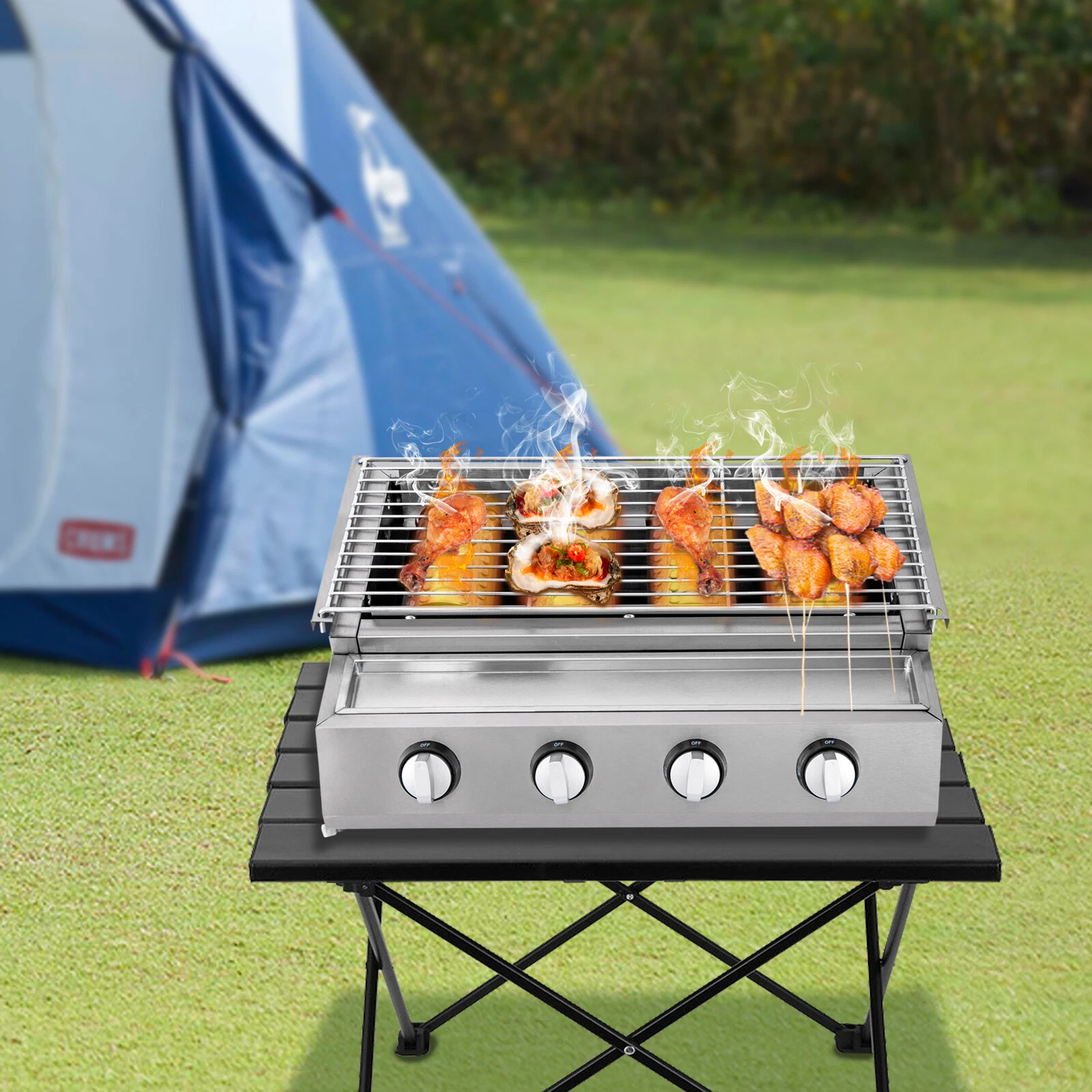 Profession Portable Stainless Steel Smokeless BBQ Grill Ceramic 4 Burners US