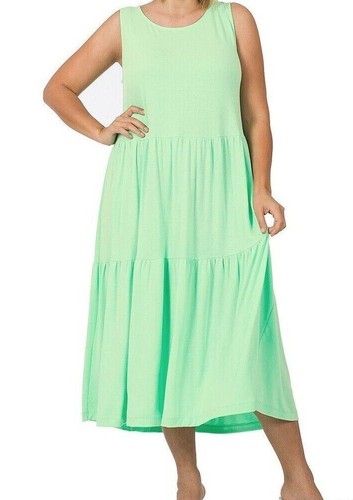 Women's Plus Size Sleeveless Tiered Midi Dress 1X 2X 3X - Picture 9 of 15