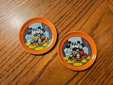 Vintage Disney Mickey  Minnie Mouse Ohio Art Tin Litho Tea Plate 2   Set Of 2