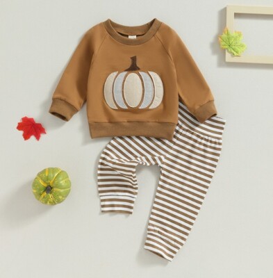 NEW Pumpkin Boys Long Sleeve Striped Pants Outfit Set