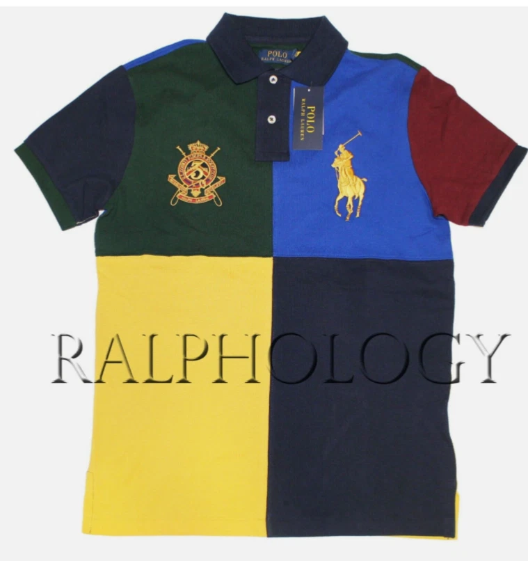 Polo Ralph Lauren Custom Slim Fit Big Pony Gold Crest Block Mesh Polo Shirt New