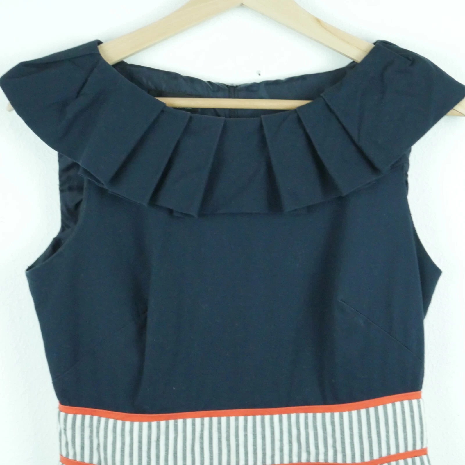 ALYX Abito anni 2010 taglia 6 twee volant officecore seersucker volant preppy nautico navy