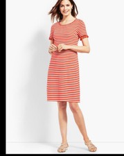 Talbots tassel trimed striped shift dress short sleeve LP