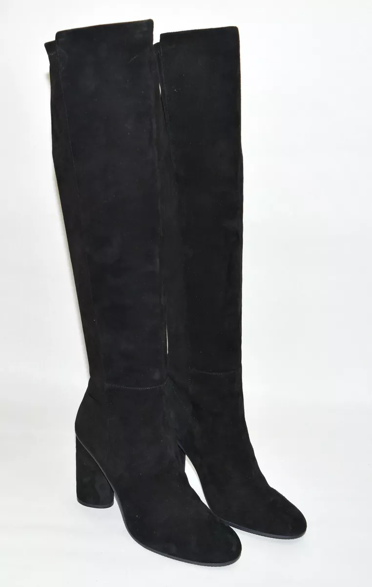 New Stuart Weitzman Eloise Almond Toe Black Suede Boot Size 8.5