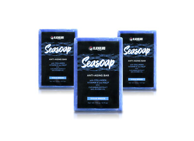 Blackbeard for Men SeaSoap Anti-Aging Bar Soap w/Collagen, Vitamin E + Kelp 3PK