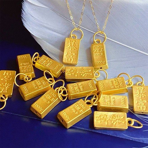 Pure 999 24K Yellow Gold Women 5D Gold Bar Oblong Pendant 0.2-0.4g - Picture 6 of 6