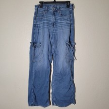 American Eagle  Super High Rise Baggy Wide Leg Cargo Jeans Streetwear Stretch 6