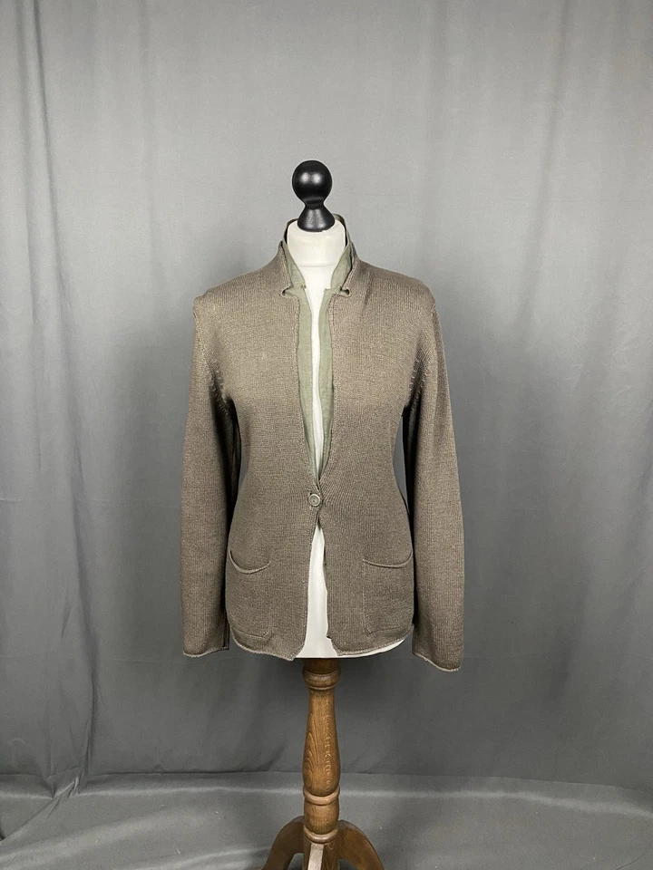 Chaqueta Blazer Brunello Cucinelli Para Mujer Caqui Verde Tejida 1 Botón Talla M-L Foto 3 de 4