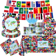 World Flags Party Supplies Tableware Set - 142 Pcs International Decorations