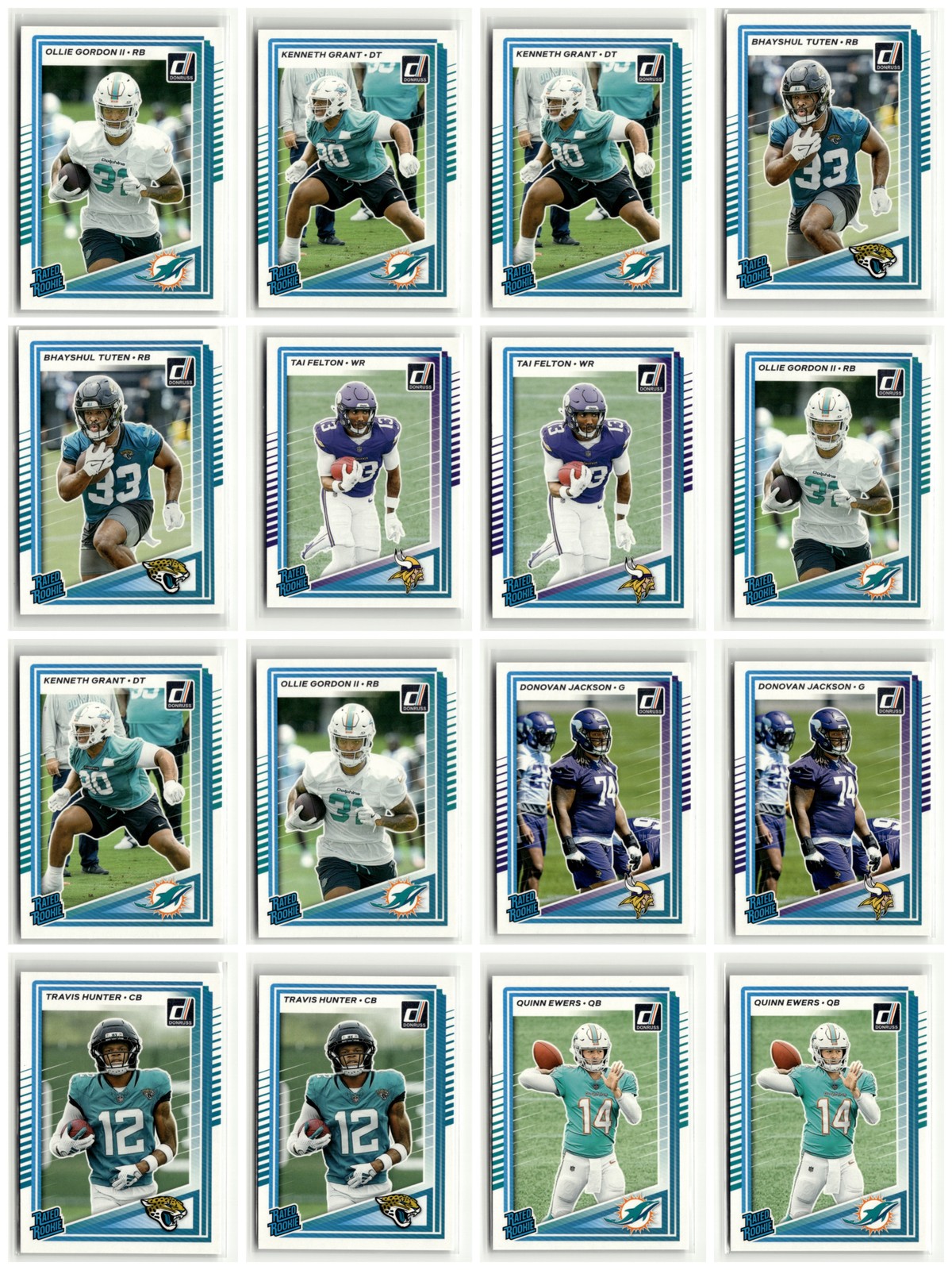 Quinn Ewers Bhayshul Tuten Ollie Gordon II 2025 Donruss Rated Rooki 16 Cards [xd