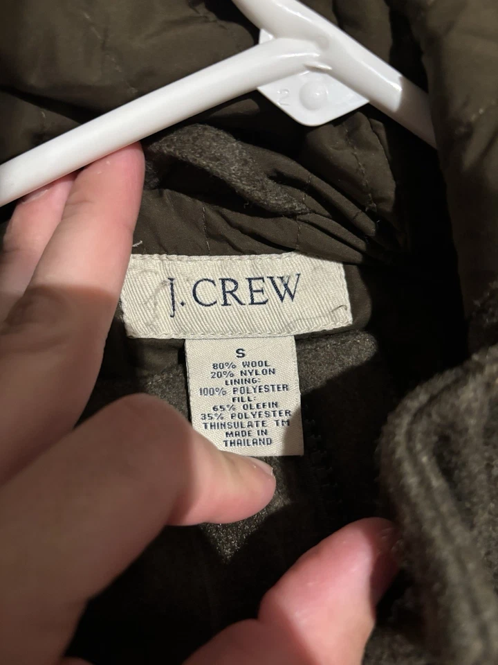 J.CREW Green Wool Blend HEAVY Quilted Lined Hooded Jacket Coat Men's Small - Image 2 of 4