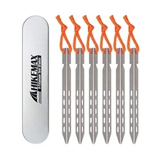Hikemax Ultralight Titanium Tent Stakes 6 Pack - V-Shaped Tent Pegs with