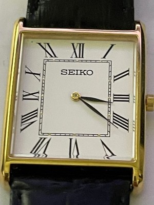 Seiko Men's Watch 4N30-00G0 Quartz Tank White Dial Gold Black