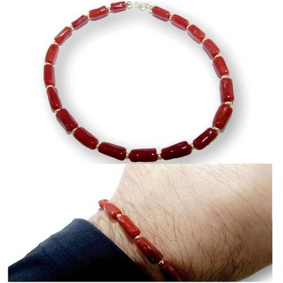 Bracelet Italian for Men in Red Coral and Gold 18 k Solid of Gemstone Mens Stone