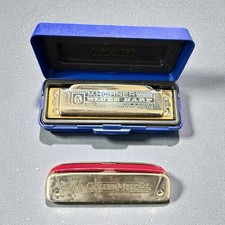 VTG HOHNER Harmonicas Blues Harp Key Of D w/Case  Golden Melody Key Of C