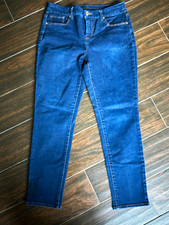 Chico  s So Slimming Girlfriend Ankle Blue Denim Jeans 5-Pocket Button Zip 0