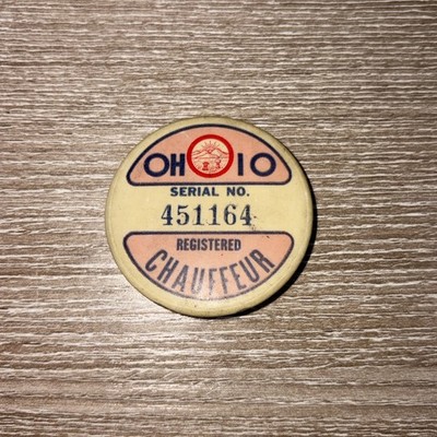 OHIO-167453-SERIAL NO. CHAUFFEUR-PINBACK-ONE 1/2 INCHES WIDTH-VINTAGE