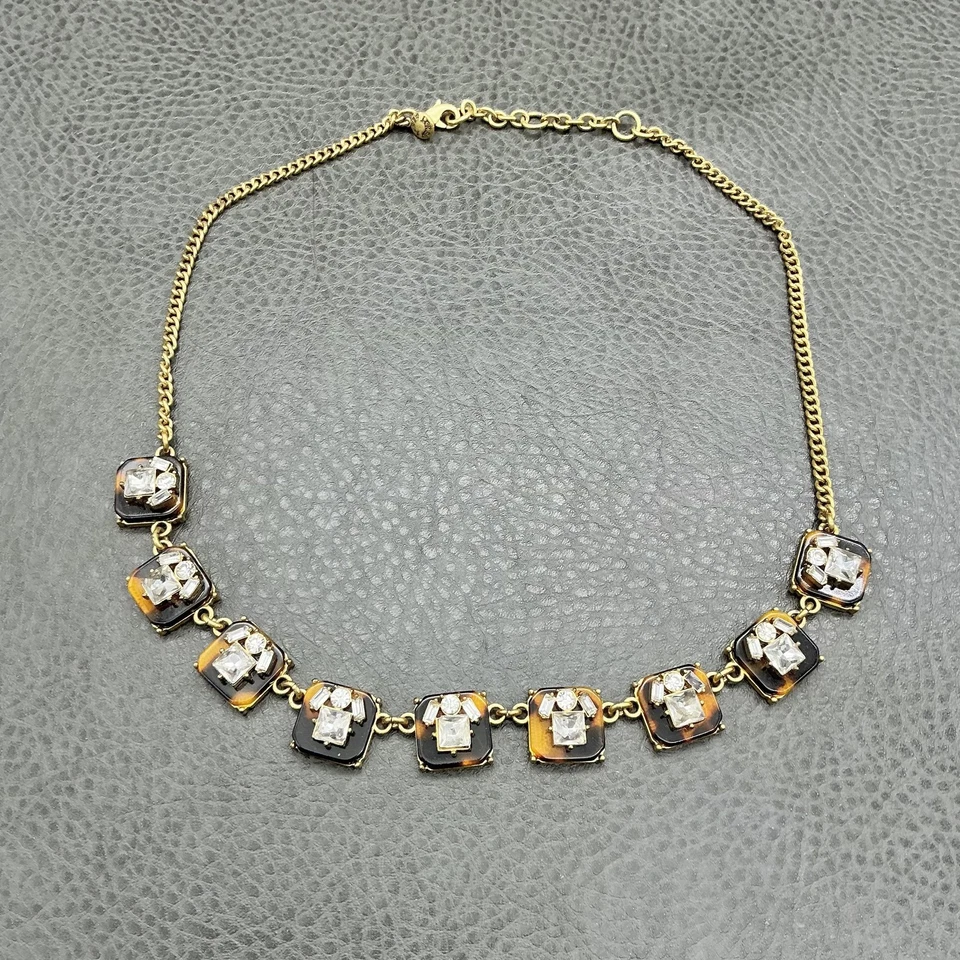 Collar J.Crew Mujer Tortuga Distintivo Tono Dorado Estrás Babero Ajustable Foto 2 de 4