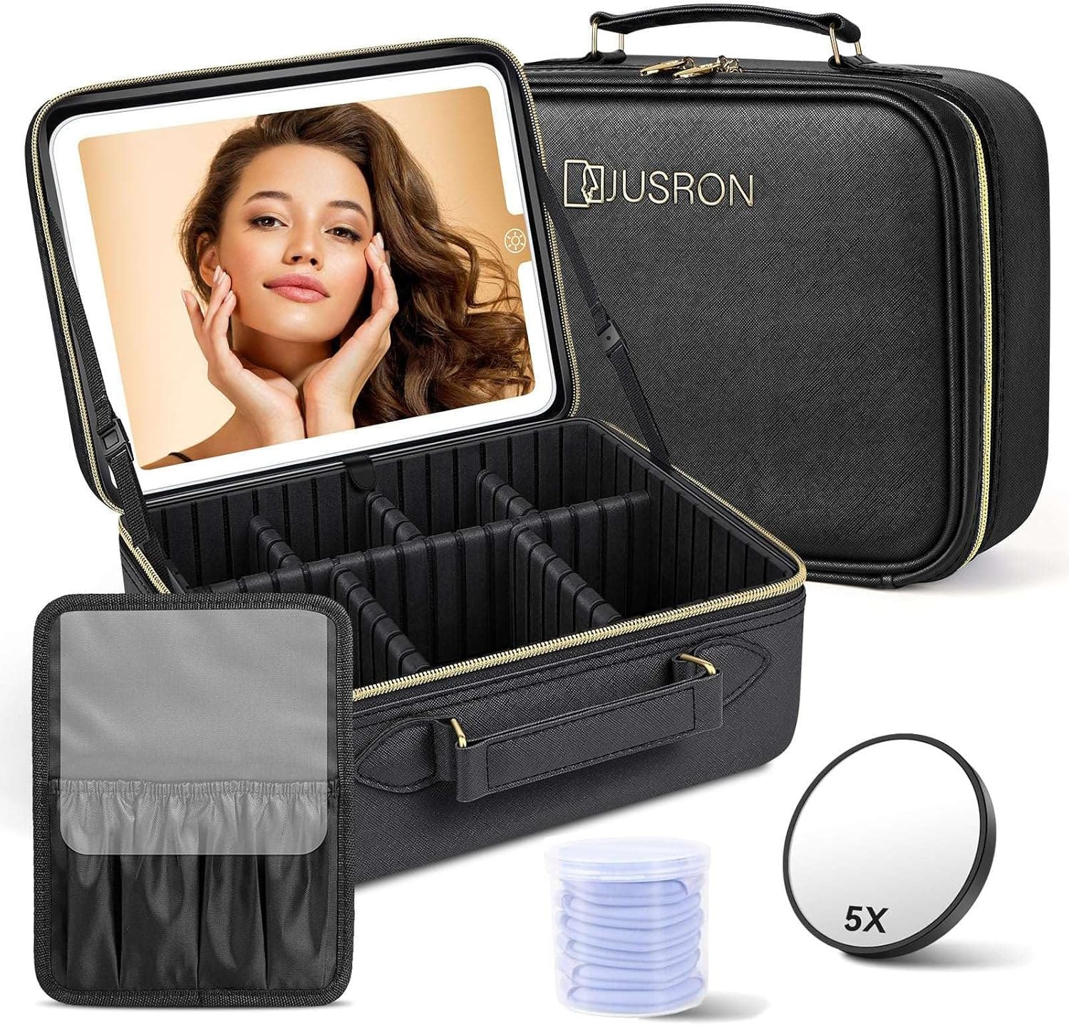 Beauty Case Da Viaggio Con Specchio a LED, Organizer Portatile per Cosmetici Con
