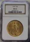1924 US $20 Saint Gaudens Gold Piece Double Eagle NGC MS65