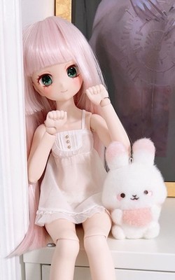 1/3 Scale BJD Doll Wig Light Pink Hime Cut Long