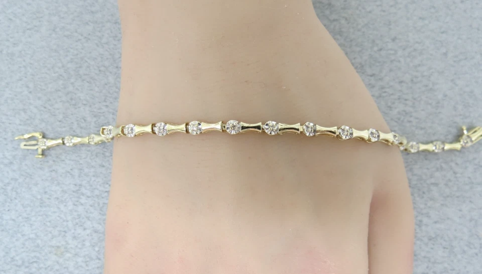 10K 钻石网球手链黄金 5.47 克日斯科复古设计师 7.25 — 第 2/4 张图片