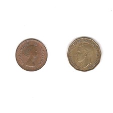 1944 United Kingdom Great Britain 3 Three Pence COIN 1953 South Africa 1/4 Penny