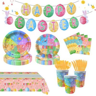Easter Party Supplies Set - Disposable Easter Plates and Napkins Kit for 10 G...