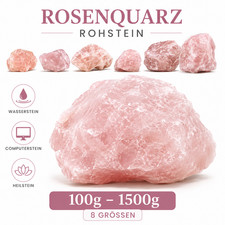 Rosenquarz Rohstein St&uuml;ck zur Verwendung als Wasserstein, Heilstein  (8 Gr&ouml;&szlig;en)