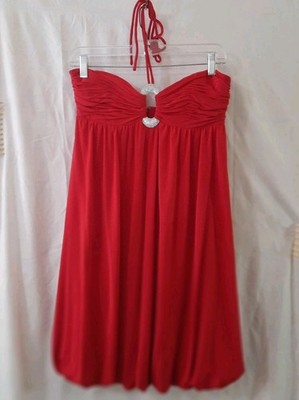 Vintage Cache Double Hem Draped Halter Size 6 Red Cocktail Dress Backstrap Hook