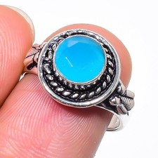 Blue Chalcedony Gemstone 925 Sterling Silver Jewelry All Size Ring For Gift