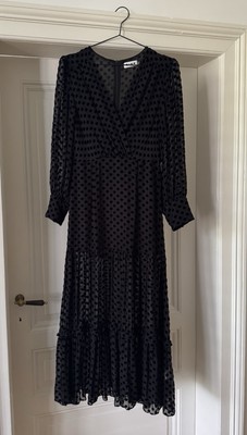 RIXO Elsie polka-dot flocked silk-chiffon midi dress, Black, S, New 390  