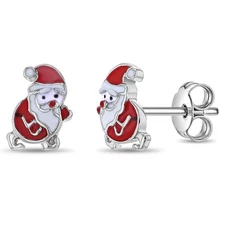 Christmas Santa Kids / Children / Girls Earrings Enamel - Sterling Silver