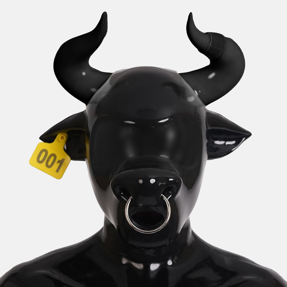 Furrjoi Silicone Black Bull Drone Hood Furry Pet Play Mask Latex