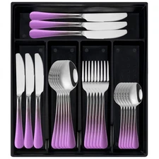 24-Piece Flatware Set with Organizer,Heavy Duty Stainless Steel Silverware fo...