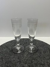 vintage Sektglas Sektflöte Sektkelch Kristallglas Ätzdekor 19.Jhdt mundgeblasen