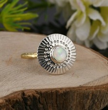Sterling Silver Large Hippie Mandala Ring With Fire Opal Engagement Jewelry