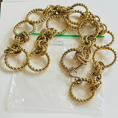 VTG gold tone metal chain ribbed Necklace belt High end ring circle link 27" 60s - Picture 8 of 8