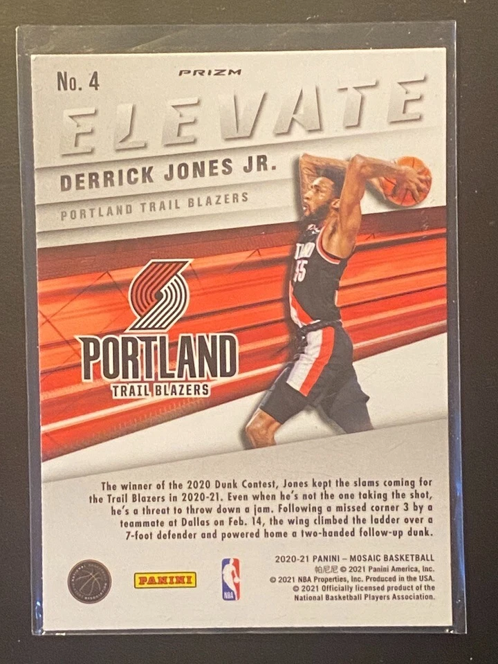 Derrick Jones Jr. 2020-21 Panini Mosaic Silver Prizm ELEVATE #4 Portland - Image 2 of 2