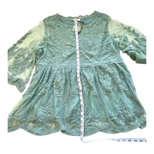 NWT Entro Women's Blue Green Embroidery Lace Boho Sleeve Dress Size L - Picture 11 of 12