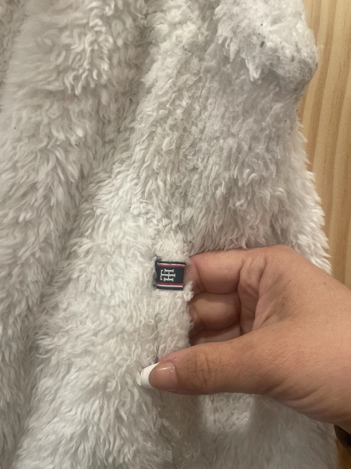 Colete Sherpa Feminino Tommy Hilfiger Branco de Pele Sintética Grande Jaqueta Quente de Inverno - Imagem 4 de 4