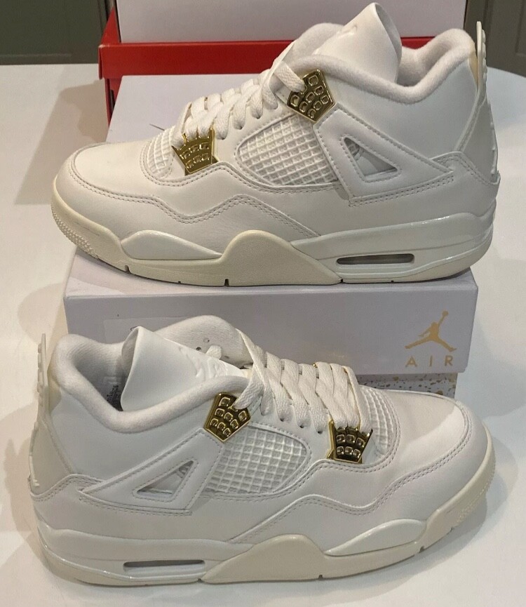 Nike Air Jordan 4 Blanco Y Dorado 'Dorado Metálico' Reino Unido 9 - TOTALMENTE NUEVO