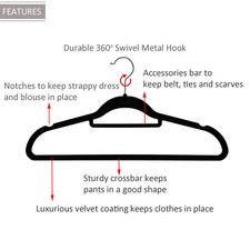 Velvet Flocked Coat Hangers Clothing Clothes Curved Tie Bar Slim Thin Non Slip  — image 4