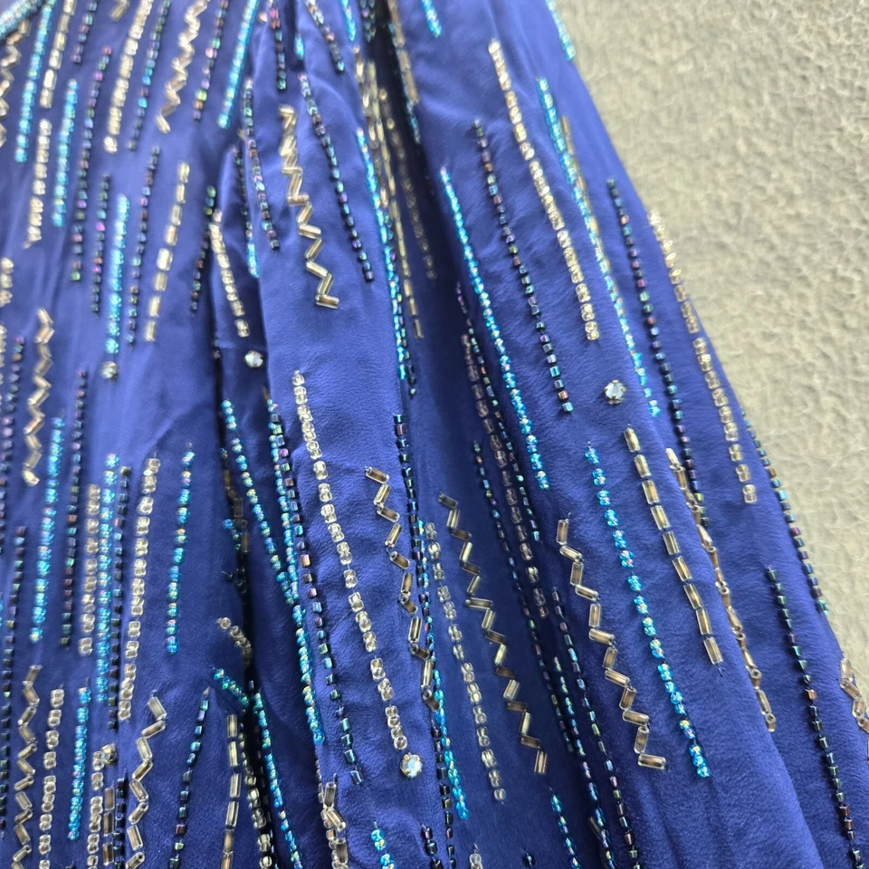 Vestido DE COLECCIÓN Argenti Mujer 8 Azul Cuentas Cambio Seda Fiesta Cóctel Años 80 Foto 4 de 4
