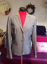 Stylish Kenar Grey Pinstripe Jacket, Blazer Uk 8 Vgc, 25" Long